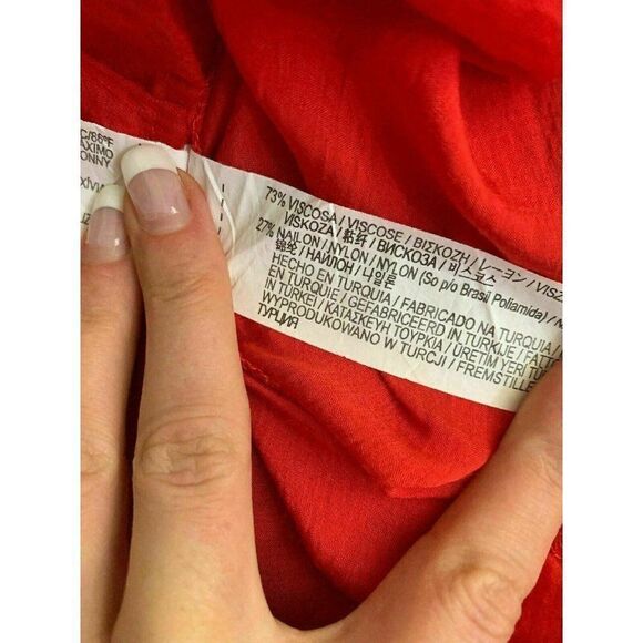 Zara Womens Solid Red Crew Neck Short Sleeve Top Blouse Viscose Nylon Xs - Picture 6 of 7